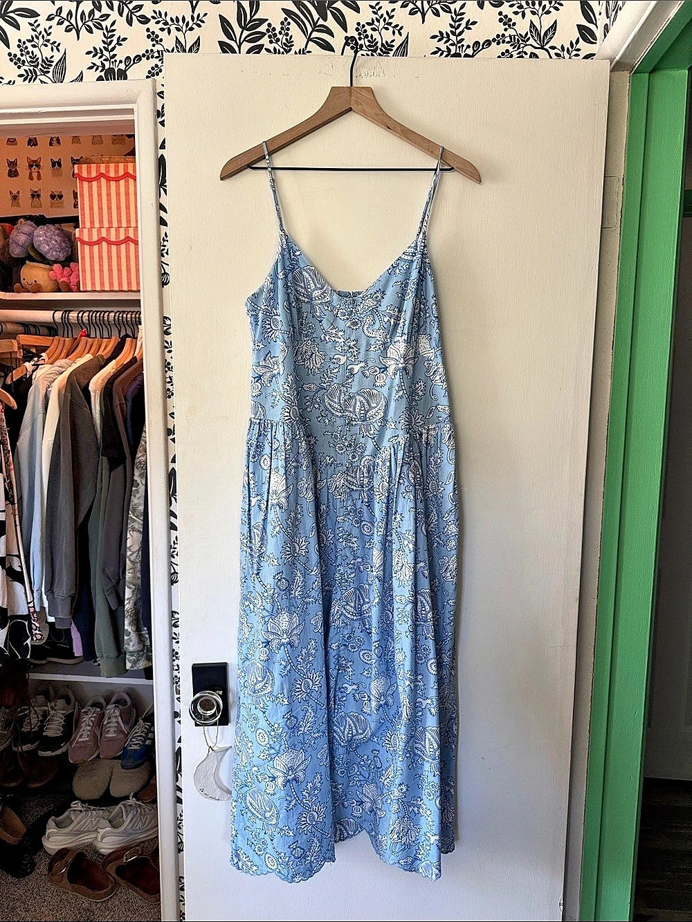Roller Rabbit x Target Floral Vines Drop Waist Midi A-Line Dress Blue & White